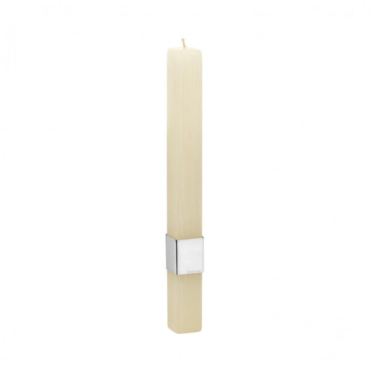vela de batismo com prata Topázio 1874 vela creme com suporte de prata polida para cerimónia