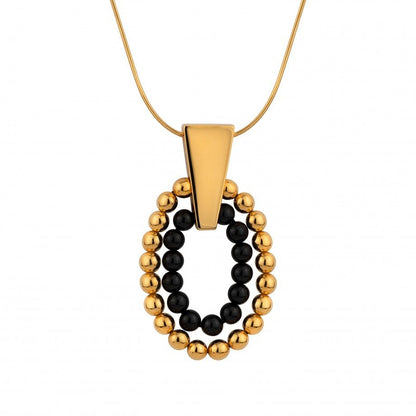 colar pinpoint dourado Carmo Joalheiros pendente oval de pequenas bolas douradas e contas pretas em corrente fina