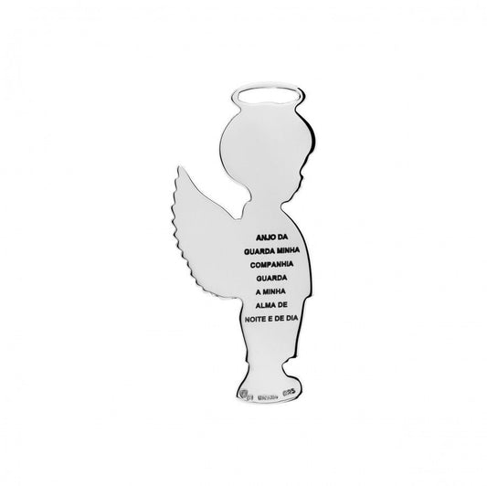 medalha anjo da guarda menino em prata polida formato de anjo com oração gravada por Carmo Joalheiros