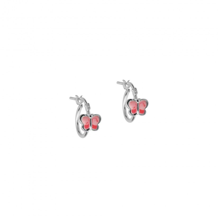 argolas borboleta infantil em prata com pendente borboleta rosa esmaltada Carmo Joalheiros
