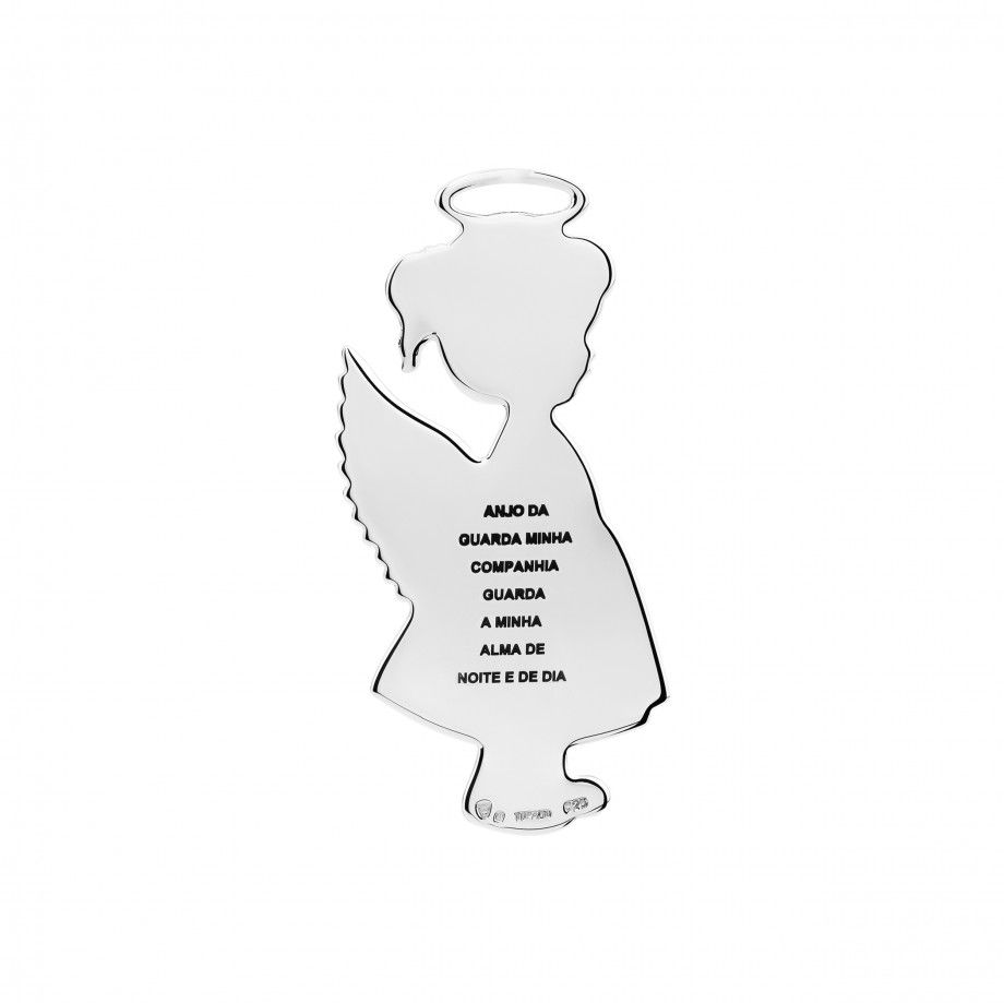 medalha angeli menina em prata com desenho de anjo menina e oracao gravada Carmo Joalheiros