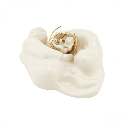 Carmo Joalheiros presépio decorativo de cerâmica mãos brancas segurando Menino Jesus com ornamento dourado