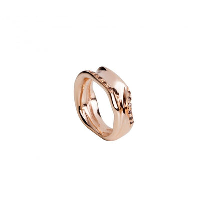 Topázio 1874 anel feminino dourado em ouro rosé polido com fileira de pequenos brilhantes e design curvo moderno