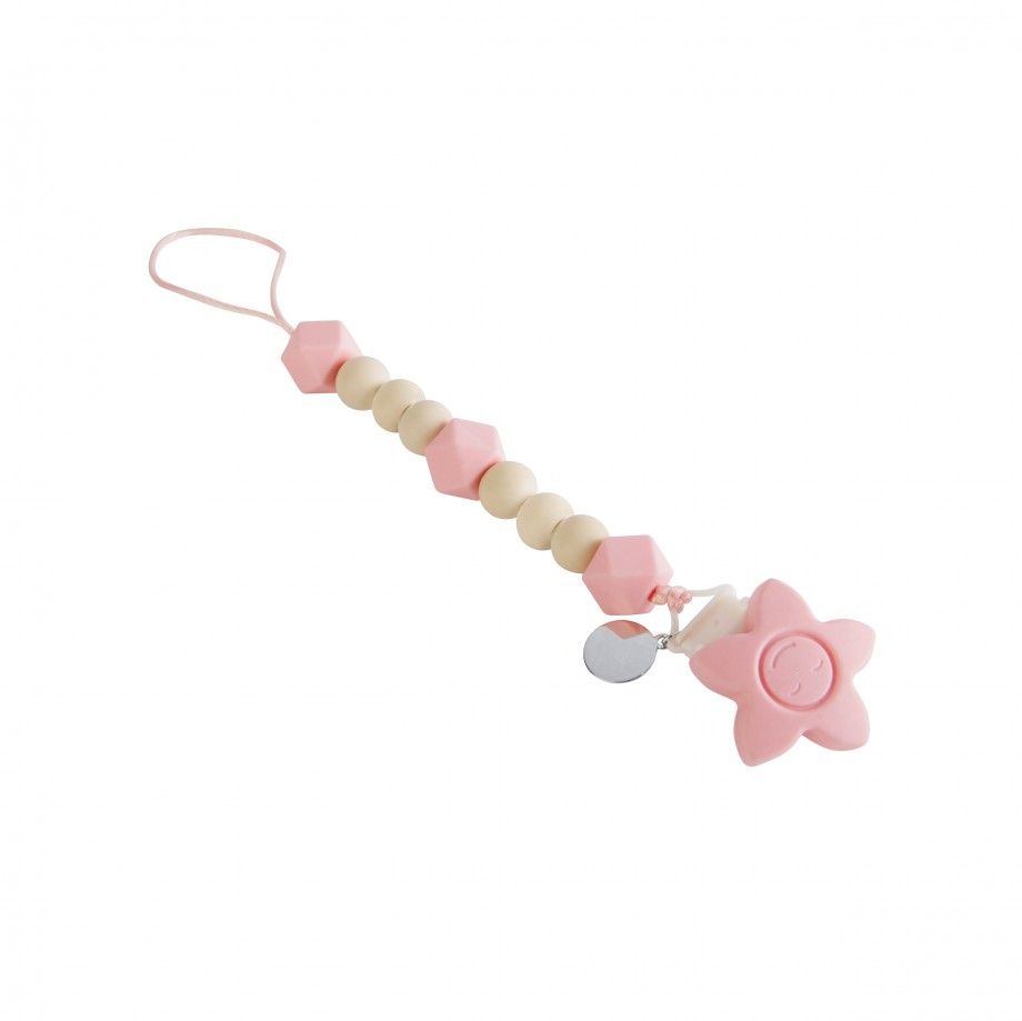 Topázio 1874 corrente de chupeta personalizada rosa com contas de silicone rosa e bege e clipe em forma de flor